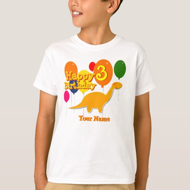Grattis på födelsedagen 3 år Balloon Dinosaurs T-S Tee (Framsida)