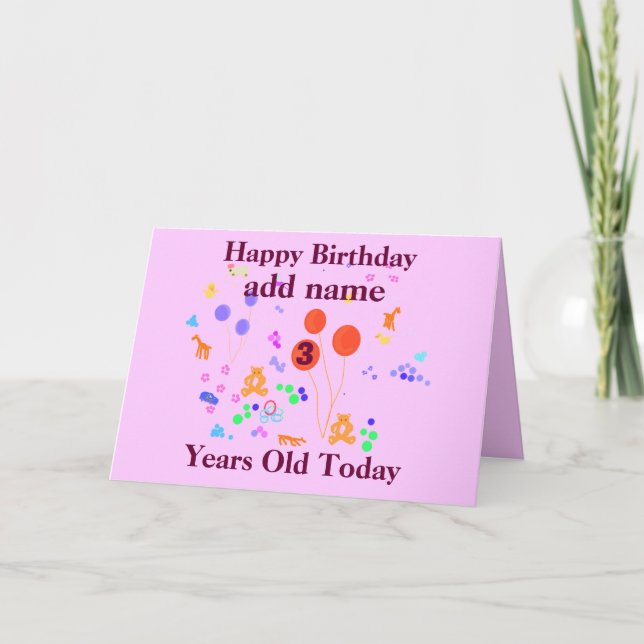 Grattis på födelsedagen 3-åring för tillägg av nam kort (Framsida)