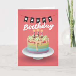 Grattis på födelsedagen 3D-tårta, svart bunt Kort