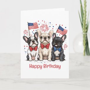 Grattis på födelsedagen 4:e juli Fransk Bulldog Kort