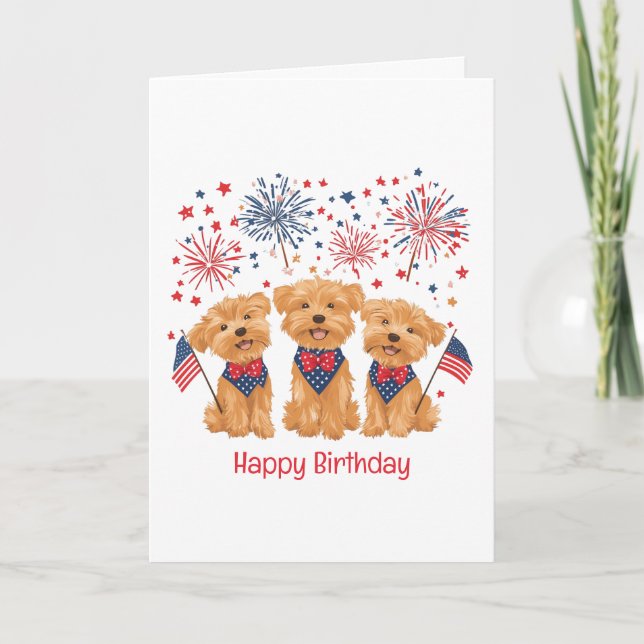 Grattis på födelsedagen 4:e juli Yorkshire Terrier Kort (Framsida)