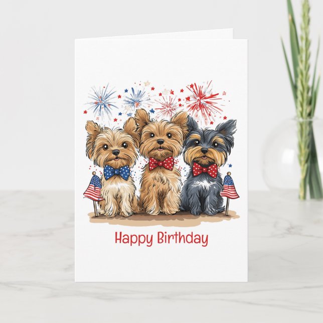 Grattis på födelsedagen 4:e juli Yorkshire Terrier Kort (Framsida)