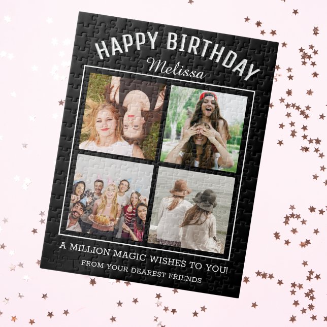 Grattis på födelsedagen 4 Fotokollage Pussel (Happy Birthday 4 Photo Collage Jigsaw Puzzle Best friend birthday gift idea)