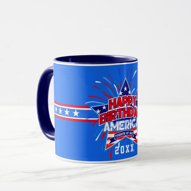 Grattis på födelsedagen (4 juli) mugg (Framsida vänster)