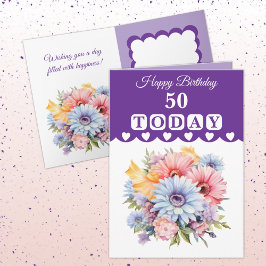 Grattis på födelsedagen 50 i dag blommor lila kort
