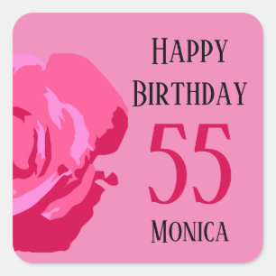 Grattis på födelsedagen 55 "Namn" Rosa ros Fyrkantigt Klistermärke