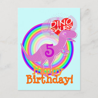 Grattis på födelsedagen 5 års Lila T-Rex Dino-vyko Vykort