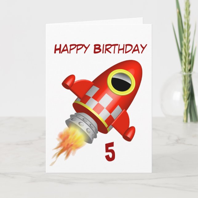 Grattis på födelsedagen 5:e lilla rakettema kort (Framsida)