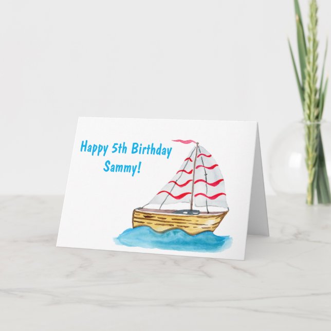 Grattis på födelsedagen 5:e vattenfärgen Segelbåt Kort (Framsida)