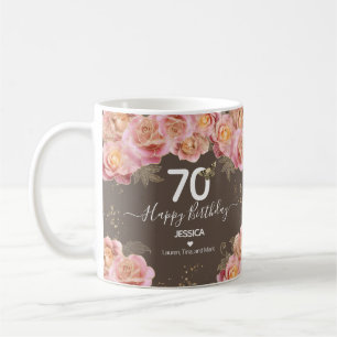 Grattis på födelsedagen 70 Glitter-Blommigten Kaffemugg