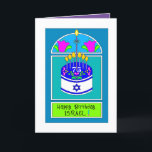 Grattis på födelsedagen 75, Israel Kort<br><div class="desc">Iyar 5,  5708 (14 maj 1948): (Israels Independence day) till Iyar 5,  5783 (14 maj 2023) = Israels SJUNDE FEMH-födelsedag! Hennes födelsedagskalas är den israeliska flagga full med de 7 ljusen från Menorah. HalleluYAH! Insida-kortet gränsade och koordinerades för ditt skrivnöje. ~ karyn</div>