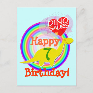 Grattis på födelsedagen 7 års Gult Dino-vykort Vykort
