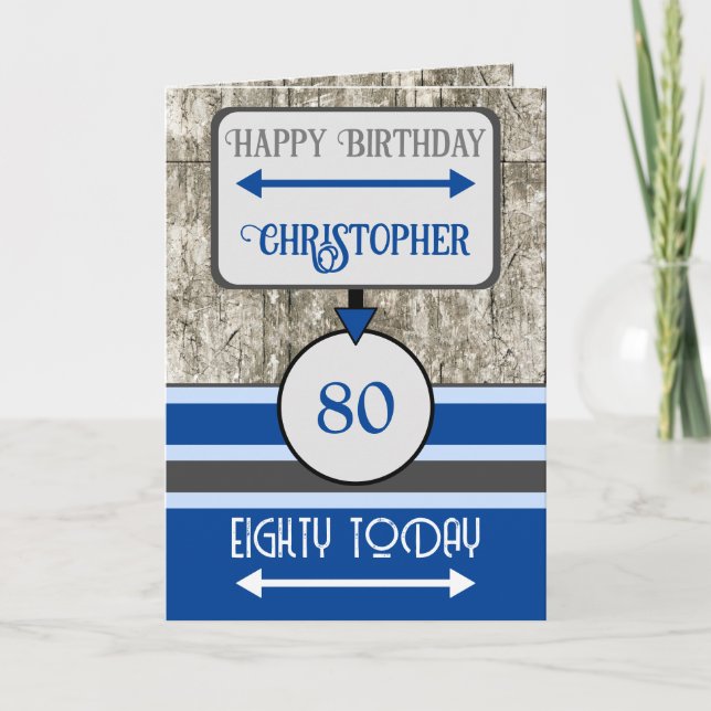 Grattis på födelsedagen 80 i dag namn blue grått kort (Framsida)