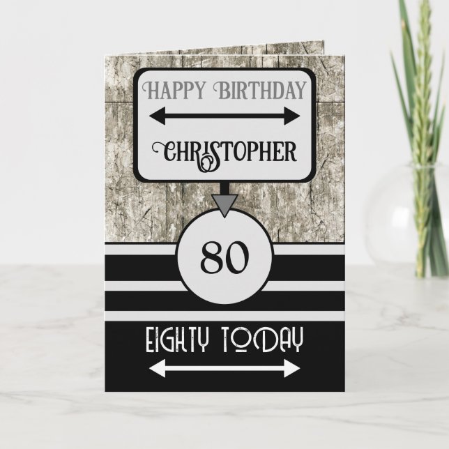 Grattis på födelsedagen 80 i dag namn svart grått kort (Framsida)