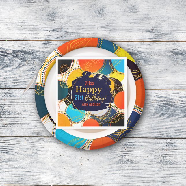 Grattis på födelsedagen 80:s Retro Abstrakt Anpass Pappersservett (Skapare uppladdad)