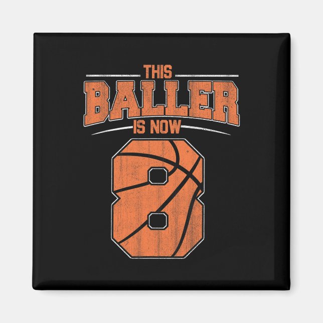 Grattis på födelsedagen 8:e året gamla basketbolld magnet (Framsidan)