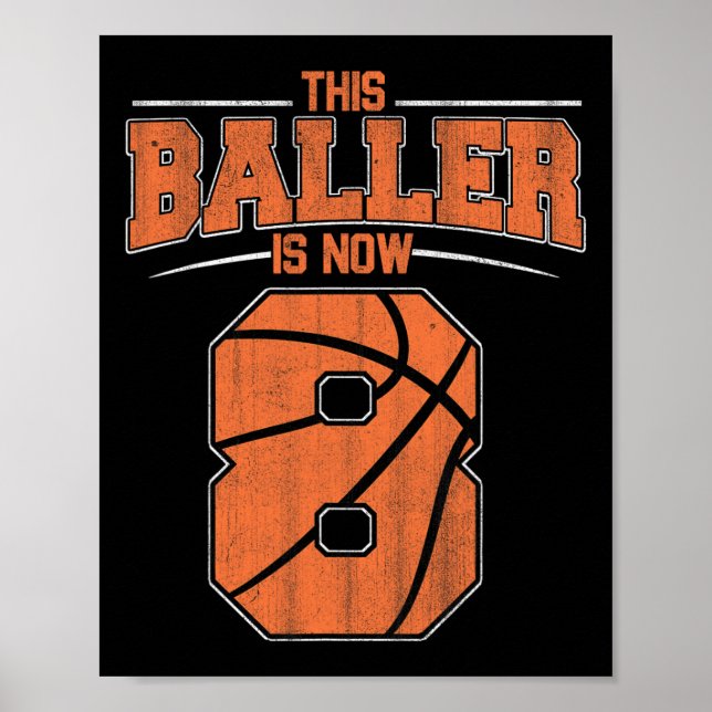 Grattis på födelsedagen 8:e året gamla basketbolld poster (Framsidan)