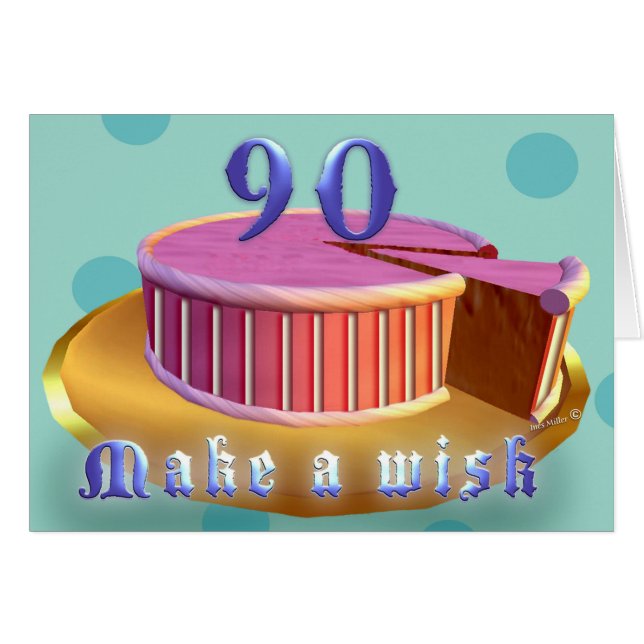 Grattis på födelsedagen 90 Rosa Cake rand födelsed Hälsningskort (Framsidan Horizontal)