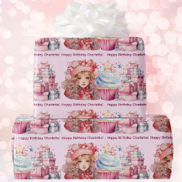 Grattis på födelsedagen Add Girl's Namn Cute Rosa  Presentpapper