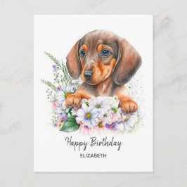 Grattis på födelsedagen | Akvarell Dachshund och b Vykort