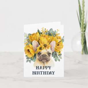 Grattis på födelsedagen akvarell frenchie gula blo kort