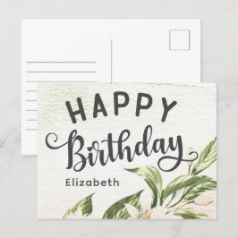 Grattis på födelsedagen Akvarell Grönska Blommig E Vykort