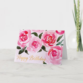 Grattis på födelsedagen Akvarellrosor Blommor till Kort