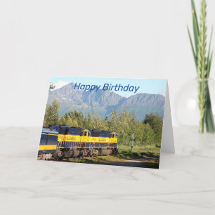 Grattis på födelsedagen: Alaska Railroad och berge Kort