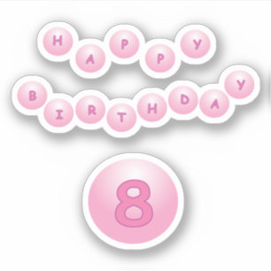 Grattis på födelsedagen Ålder 8 Rosa studsande bol Klistermärken