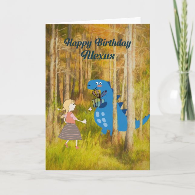 Grattis på födelsedagen Alexus Card med dinosaur Kort (Framsida)
