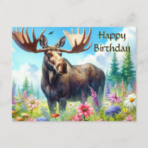 Grattis på födelsedagen Älg och Vilda blommor vyko Vykort