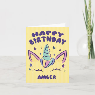 Grattis på födelsedagen Amber | Unicorn Birday Car Kort