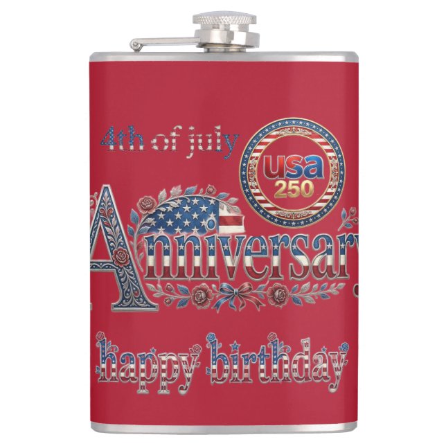 Grattis på födelsedagen Amerika 250 USA 4 juli Röd Fickplunta (Framsidan)
