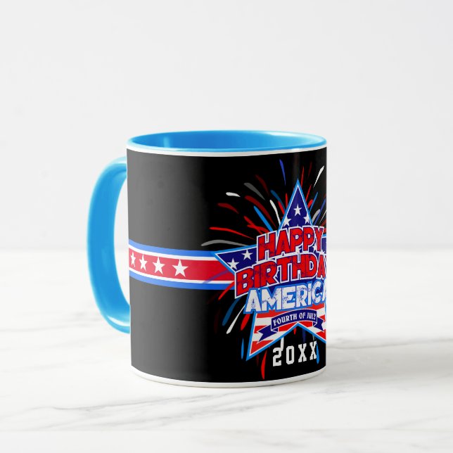 Grattis på födelsedagen Amerika 4:e juli Oberoende Mugg (Framsida vänster)