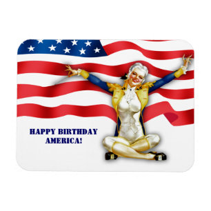Grattis på födelsedagen, Amerika. Retro Pin-Up-des Magnet