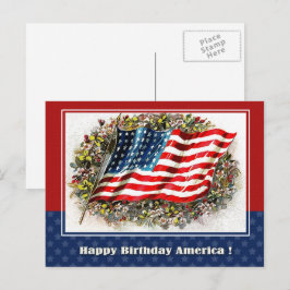 Grattis på födelsedagen, Amerika. Vintage USA flag Vykort