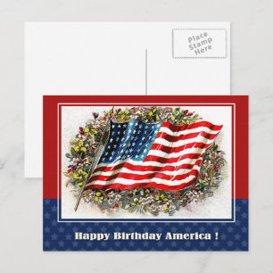 Grattis på födelsedagen, Amerika. Vintage USA flag Vykort