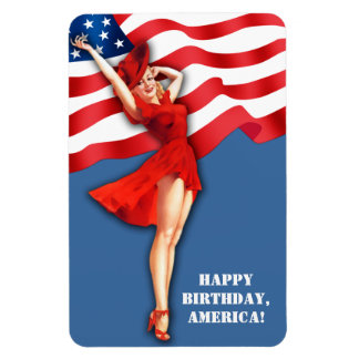 Grattis på födelsedagen, Amerika. Vintagens Pin-Up Magnet