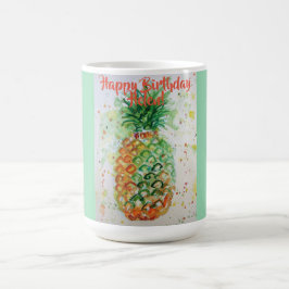 Grattis på födelsedagen ananas Art Lime Green Namn Kaffemugg