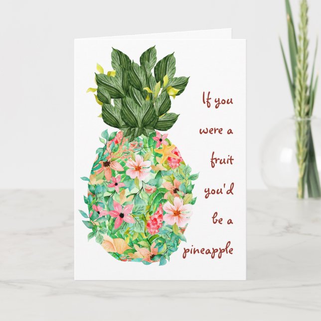 Grattis på födelsedagen Ananas Frukt Sött Guldhjär Kort (Framsida)