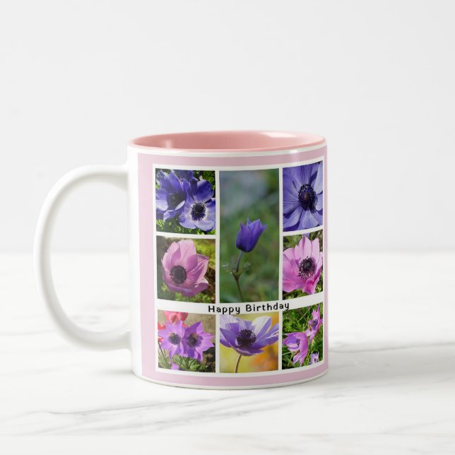 Grattis på födelsedagen Anemone fotokollage Två-Tonad Mugg (Vänster)