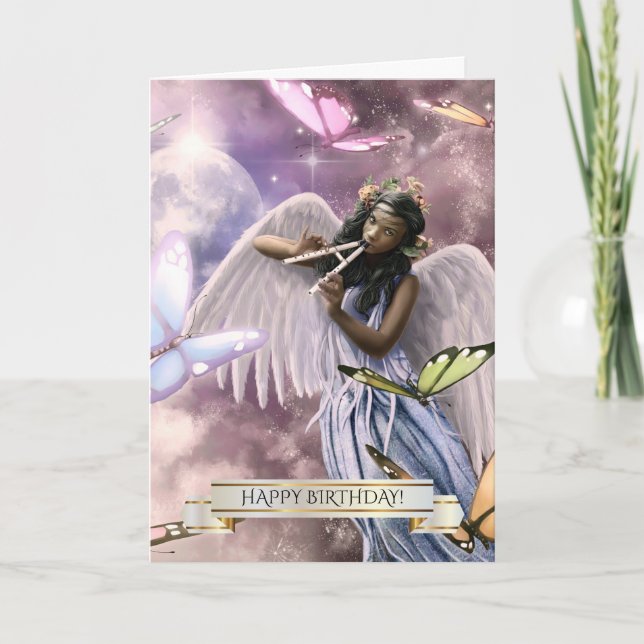 Grattis på födelsedagen. Angel med Butterflies Kort (Framsida)