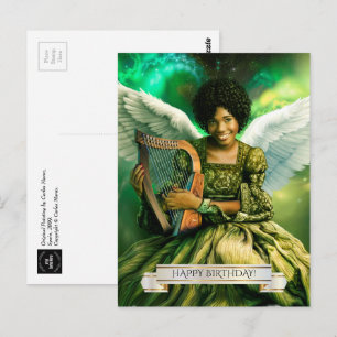 Grattis på födelsedagen. Angel med Harp Vykort