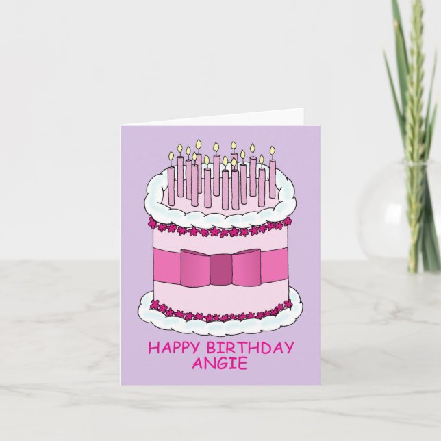 Grattis på födelsedagen Angie Cake och Candles Kort (Framsida)