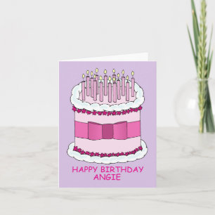 Grattis på födelsedagen Angie Cake och Candles Kort