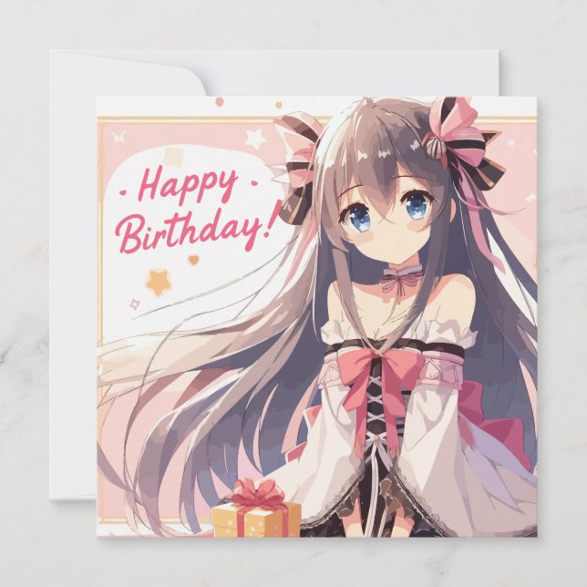 Grattis på födelsedagen Anime Girl Card Julkort (Framsida)
