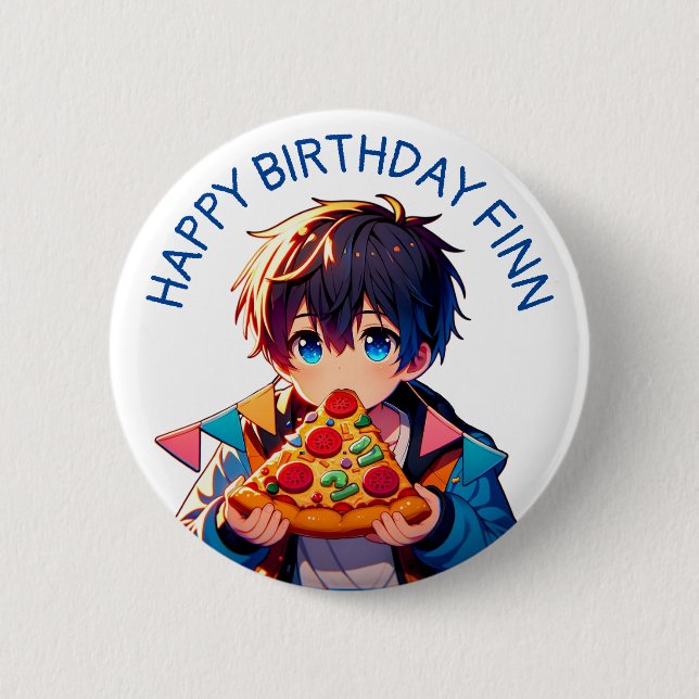 Grattis på födelsedagen | Anime Pojkens Pizzafest Knapp (Framsida)