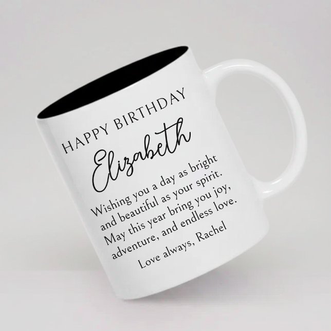 Grattis på födelsedagen | Anpassad modern födelsed Två-Tonad Mugg (Modern Script Happy Birthday Mug Custom Name Coffee Cup for Mom, Dad, Sister, Daughter and Friends)