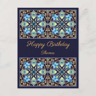 Grattis på födelsedagen anpassade blue Azulejos, P Vykort