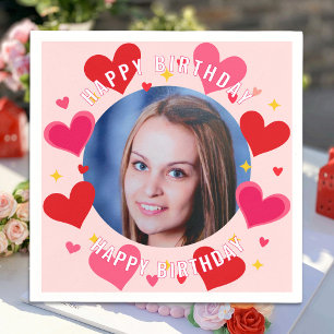 Grattis på födelsedagen Anpassade fotohjärtan Pers Pappersservett